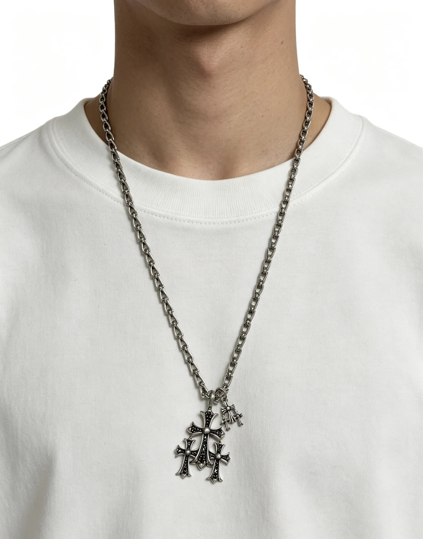S925 Sterling Silver Diamond Cross Necklace, Retro Style