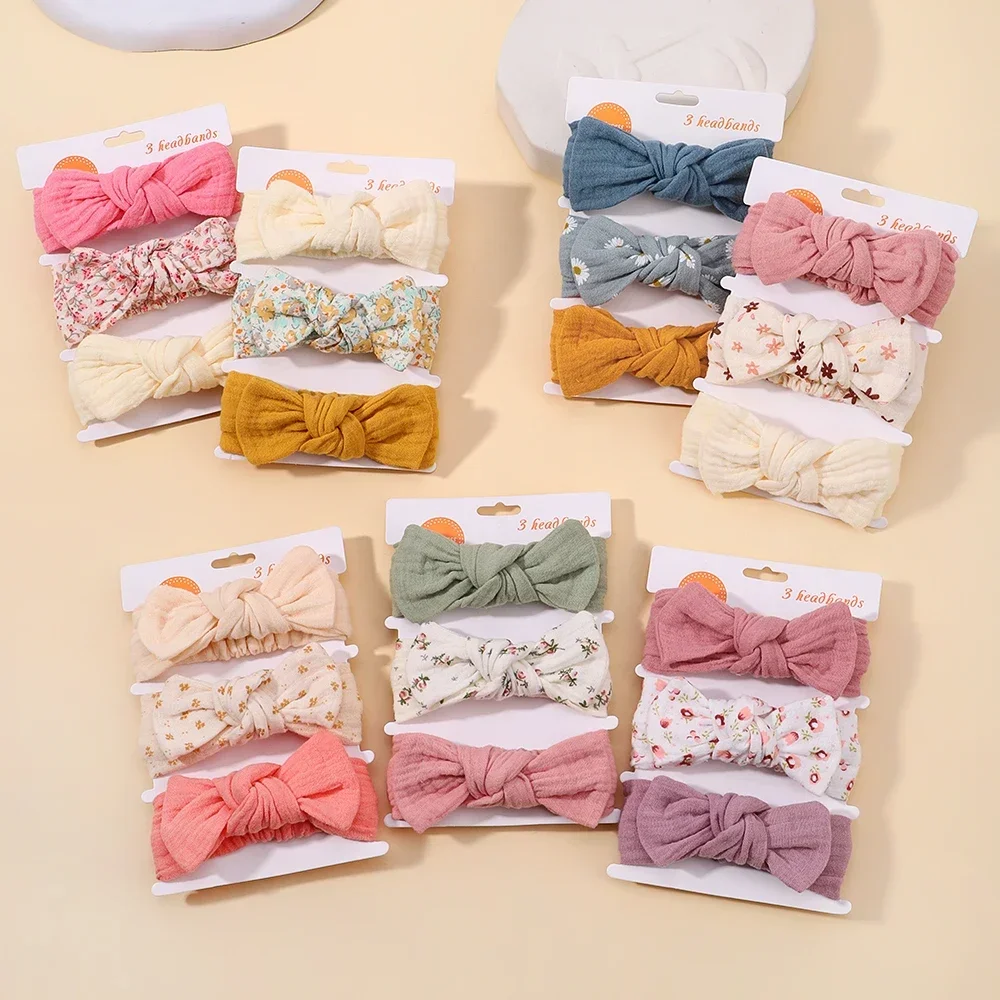 

3Pcs/set Baby Girls Headband Infant Hair Accessories Bow Newborn Headwear Printing Elastic Toddler Bandage Ribbon Soft Bowknot