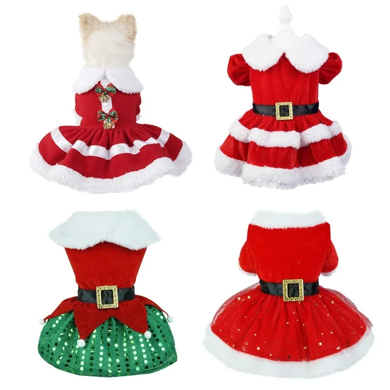 

Christmas Dresses for Small Dogs Cats Fall Winter New Year Classic Red Belt Xmas Dog Clothes Puppy Outfit Chihuahua Yorkie Skirt