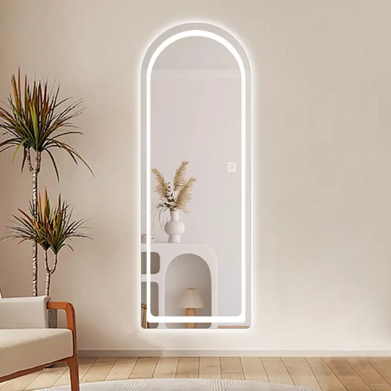 Wall Hanging Arched Led Wall Mirror Smart Bedroom Full Mirror Ins Wind Luminous Fitting Mirror with Light