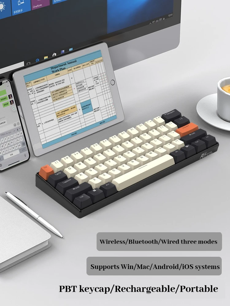 RK Royal Kludge RK61 2,4G Беспроводная Bluetooth-механическая клавиатура Трехрежимная 61-клавишная мини-игровая клавиатура с RGB-подсветкой