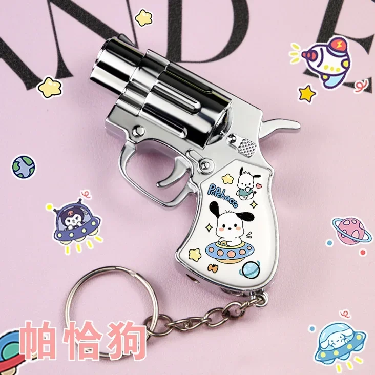 Sanrio Hello Kitty Kuromi Cinnamoroll Cartoon Cigarette Lighter Creative Gun Lighter Windproof Pink Flame Lighter Boyfriend Gift