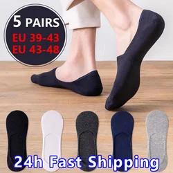 5pairs Size39-48 Men's Socks Cotton Breathable Summer Cool No Show Invisible Sock Silicone Non-slip Absorb Sweat Mens Boat Socks