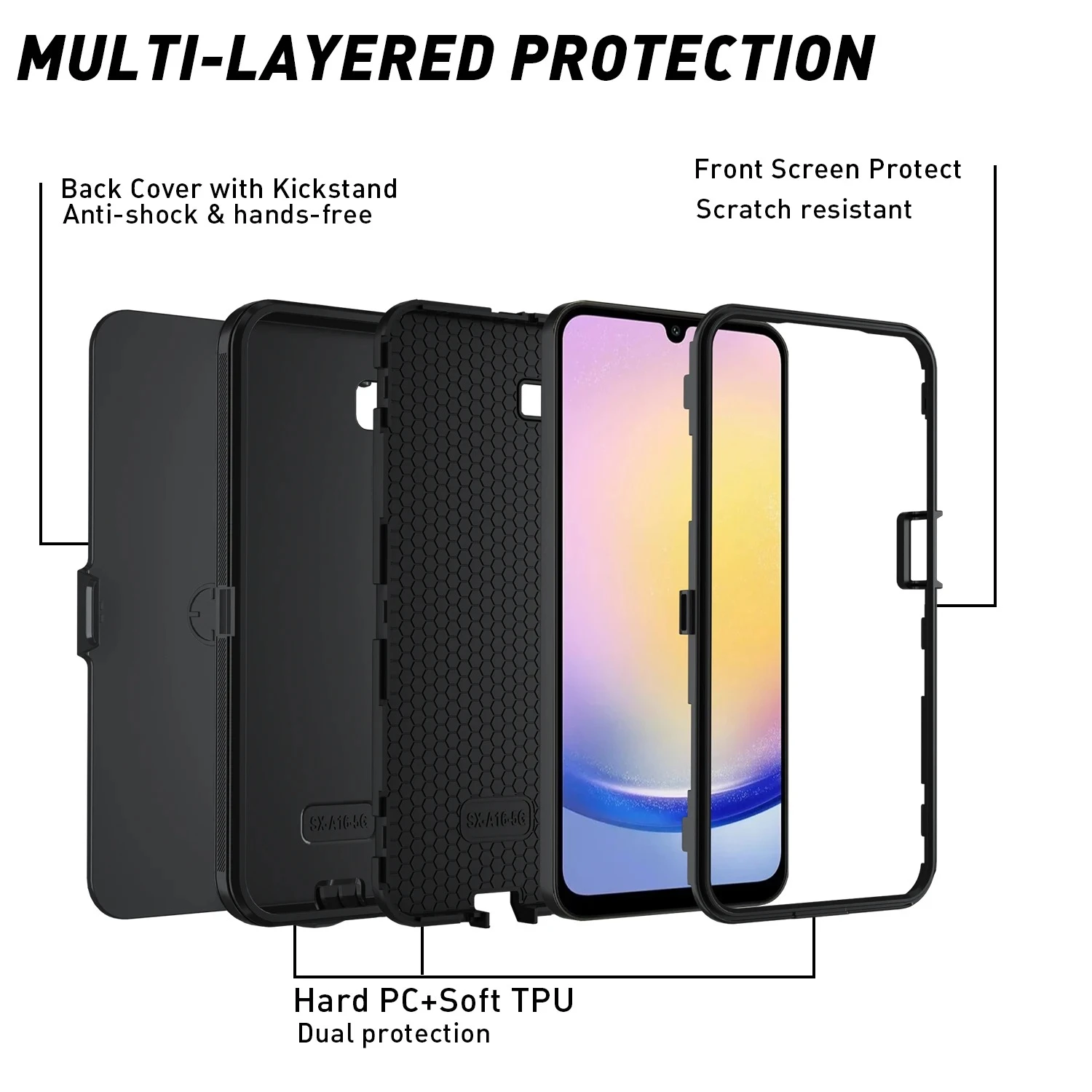 Defender Ott Armor Handyhülle für Samsung A57 A37 A27 A17 A07 A56 A36 A26 A16 A06 A55 A35 A25 A15 A05S 4G 5G Schutzhülle mit Clip – Detail 5