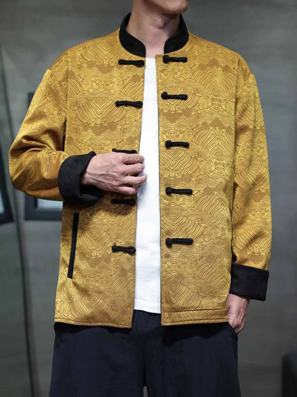 

Spring Autumn Men's Jaet Double-Sided Wear Reformed Hanfu New Chinese Sle Retro Youth Large Size Coat Stand Fit Long S...