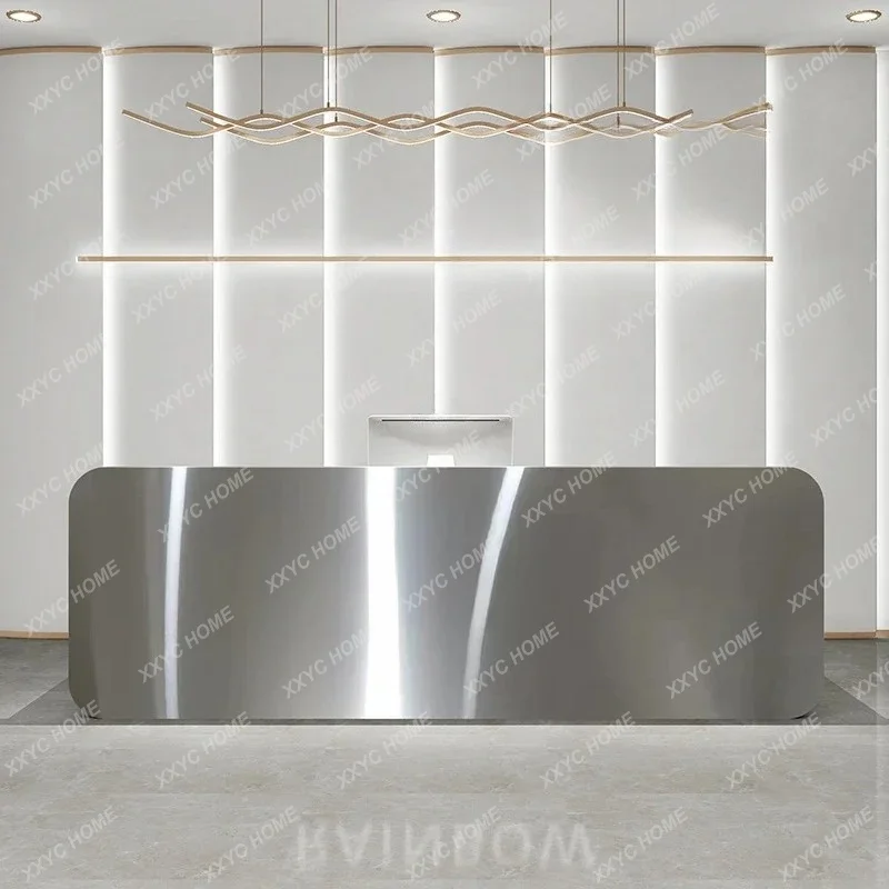A Mirror Stainless Steel Checkout Page Beauty Salon Reception Desk Simple Modern