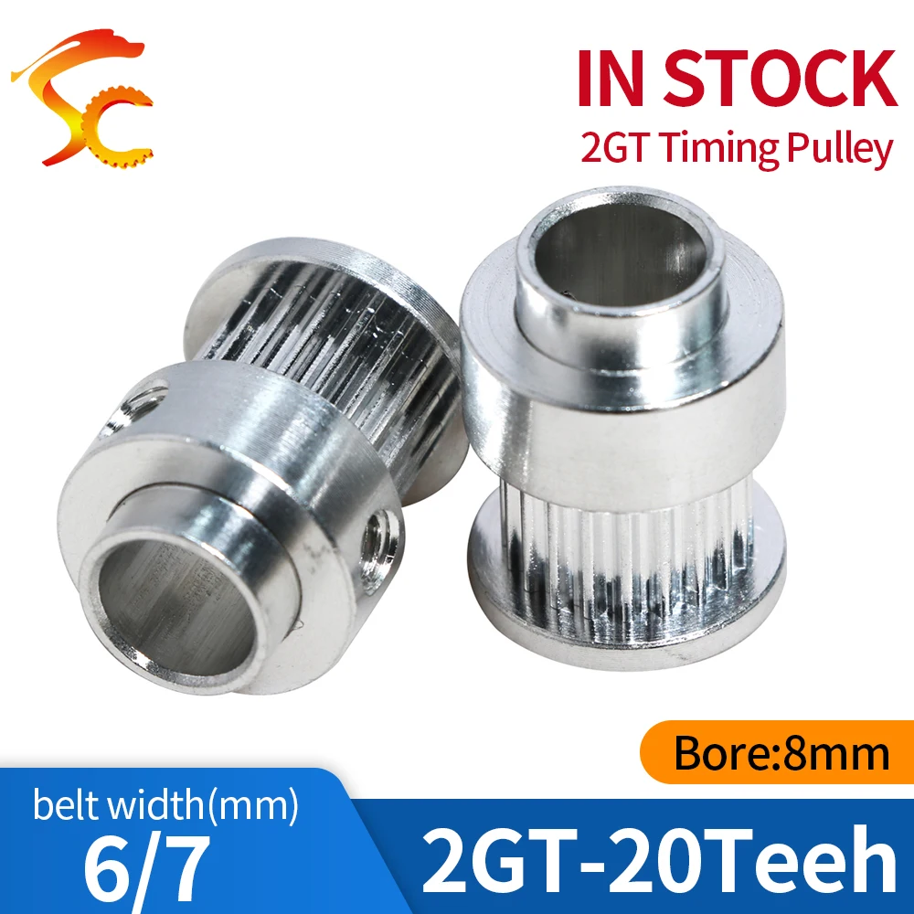 GT2 Pulley Aluminium Alloy Synchronous Wheel GT2-20 teeth bore 8mm belt width 6mm timing pulley