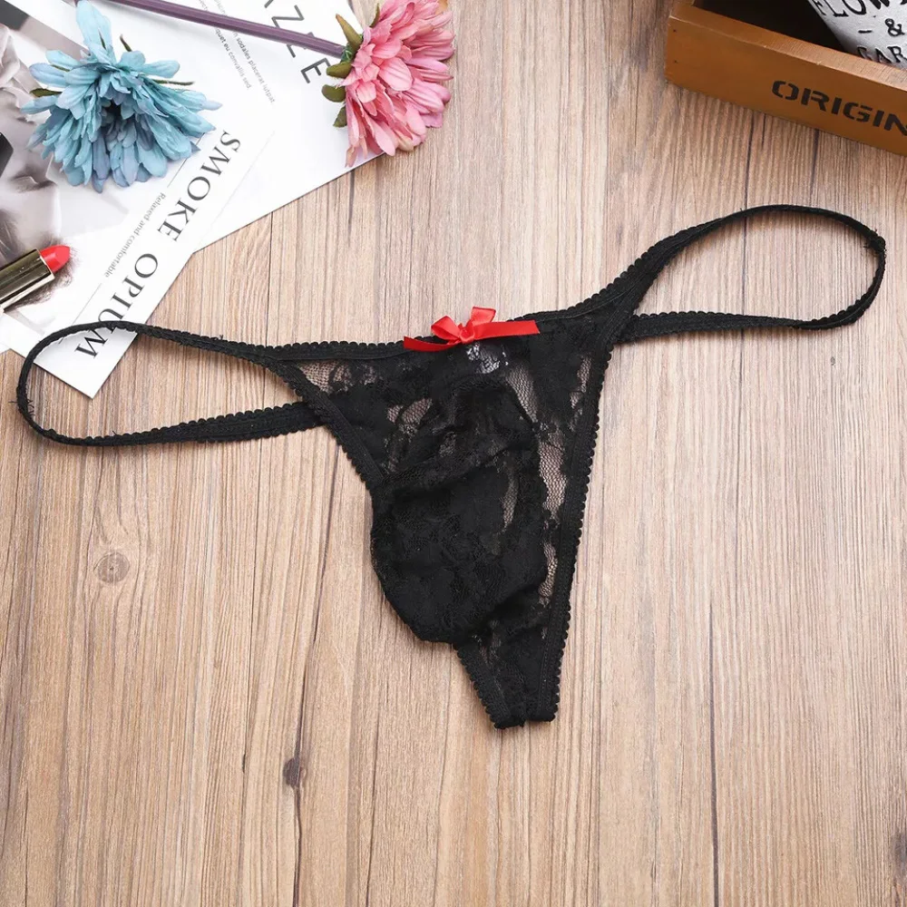 Men Sexy See Through Lace Thongs Sissy Underwear Male Transparent Seamless Bikini G-strings For Men\'s jockstrap gay underwear