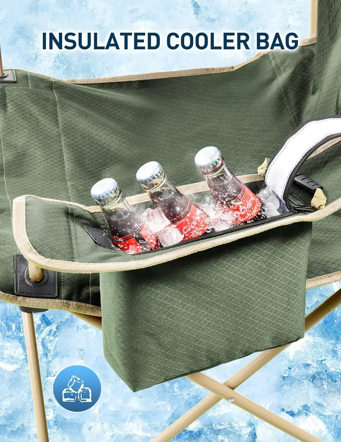 Chair with Cooler for Outdoors Sports, Folding Camping Chair with Shade Canopy, Cup Holder, Side Pocket for Camping, Beach, Tail