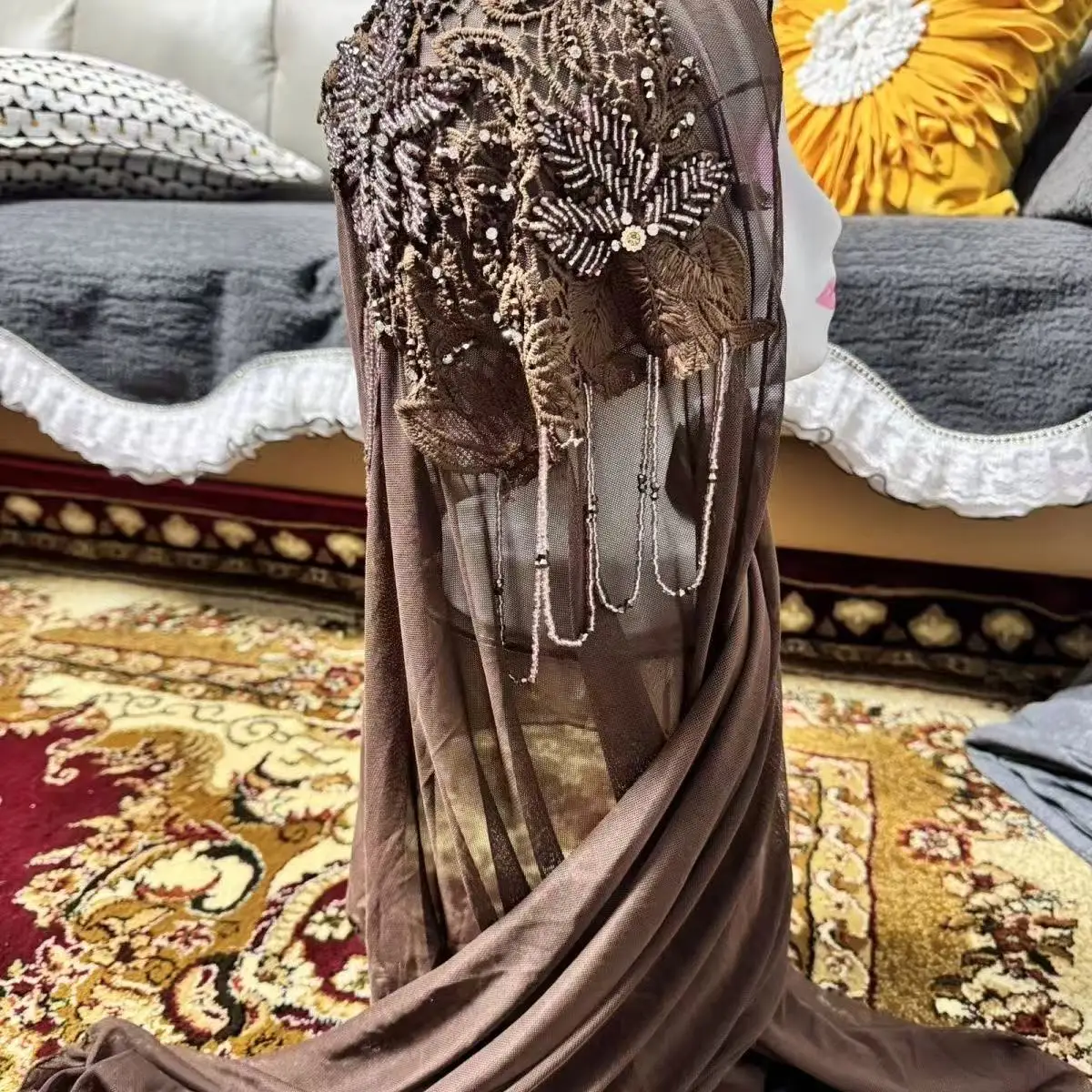 Abaya Hijab Muslim Women Shawl Lace Headscarf Luxury Tassels Scarf Malaysia Prayer Kufi Islam Saudi Arabia Turban Lace 05526