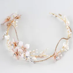 Baroque Bridal Tiara Headband Gold Color Floral Wedding Hair Piece Ornaments Women Prom Hair Accessories