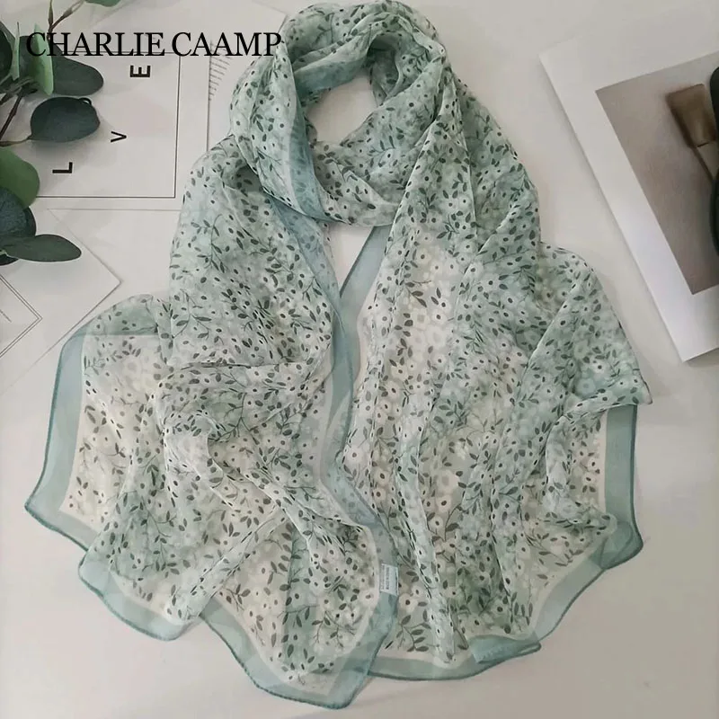 Women Summer Chiffon Silk Scarf Thin Veil Sunscreen Full of Stars Flower Print Female Bandana Long Shawl Georgette Hijab Scarves