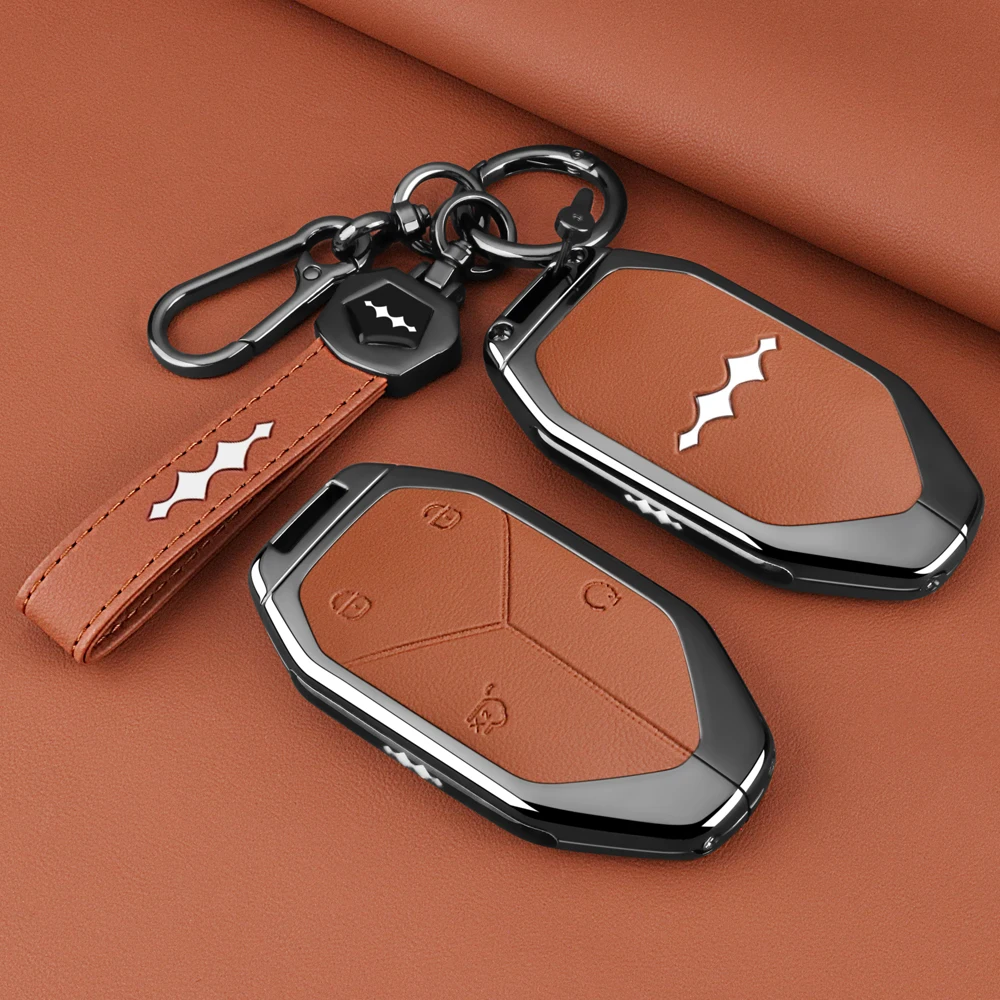 Car Leather Key Fob Cover For BYD Equation Leopard Titanium 7 2025 Remote Cover Case Shell Keychain Ring Holder Accessories