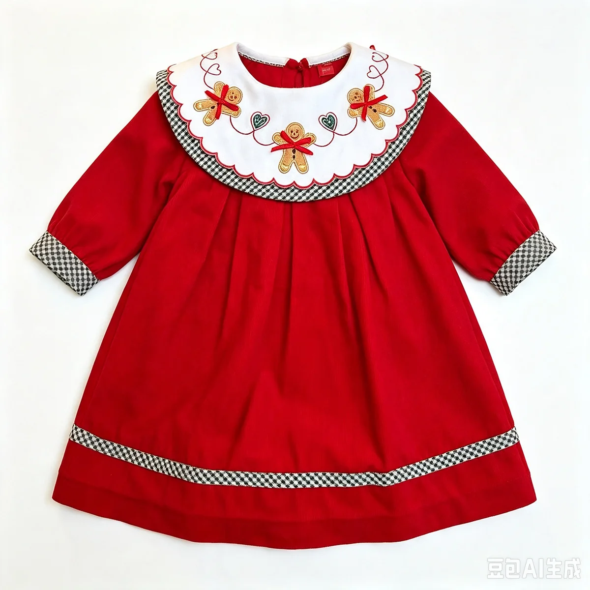 Autumn Baby Girl Gingerbread Man Hart Embroidery Black Plaid Red Puffy Dress For Casual Party Birthday Wedding Photography
