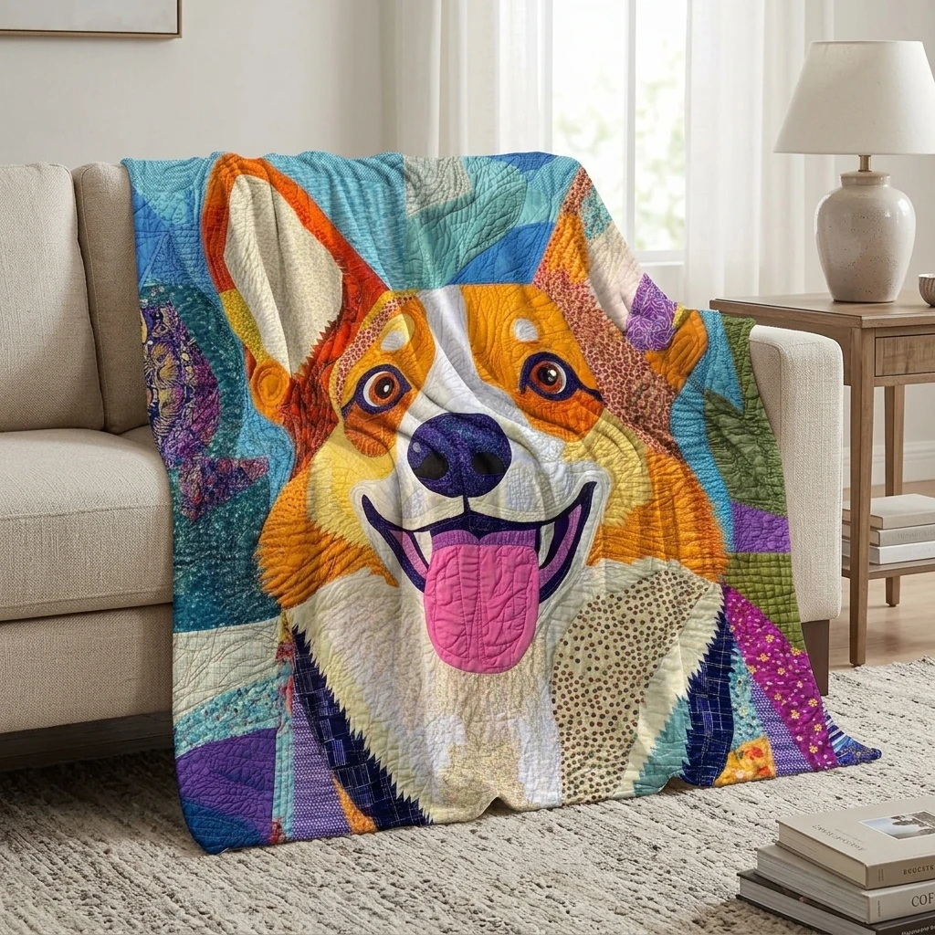 

1PC Colorful Corgi Oil Art Printing Thickened Flannel Blanket, Soft Warm Cozy Portable Throw Blanket, Great Gift for Boys Girls