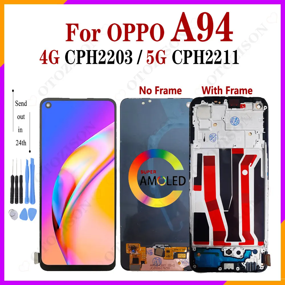 A94 5G CPH2211 LCD Display For OPPO A94 4G CPH2203 Screen With Frame Touch Sensor Digitizer Assembly A94 Replacement Parts