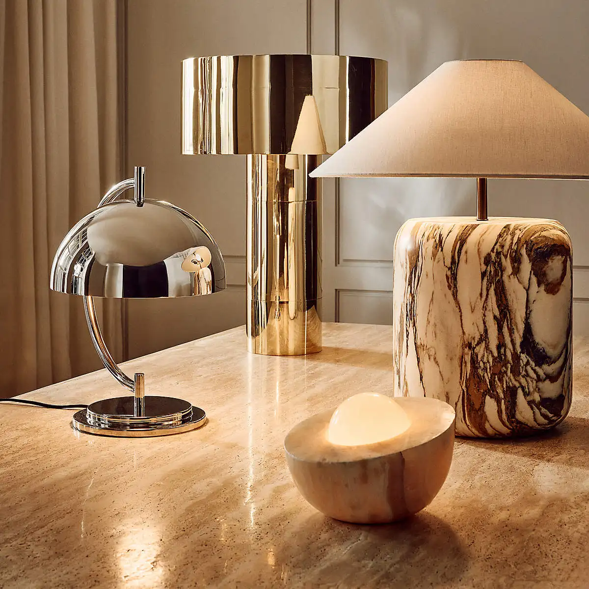 Modern Decorative Natural Stone Marble Decoration Block Golden Calacatta Marble Mushroom Desk Table Lamp