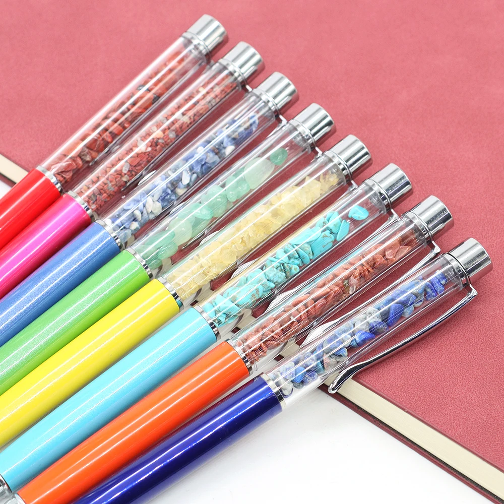 Natural Healing Amethyst Quartz Agate Crystal Original Gravel Stone Ballpoint Pen Student Stationery Office Business Gifts