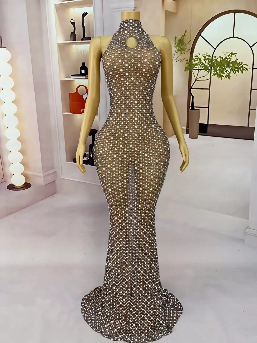 Wangshangzuan الراقية زائدة اللباس الساطع كامل الماس ثوب مسائي كوكتيل حزب حفلة موسيقية الزي السجادة الحمراء المرحلة الزي