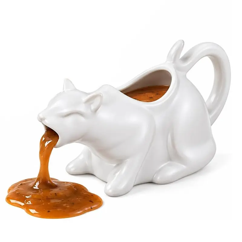 AB34-Puking Cat Gravy Boat 250ML Animal Creamer For Coffee, Tea, Parties& Home Decor Dispenser White