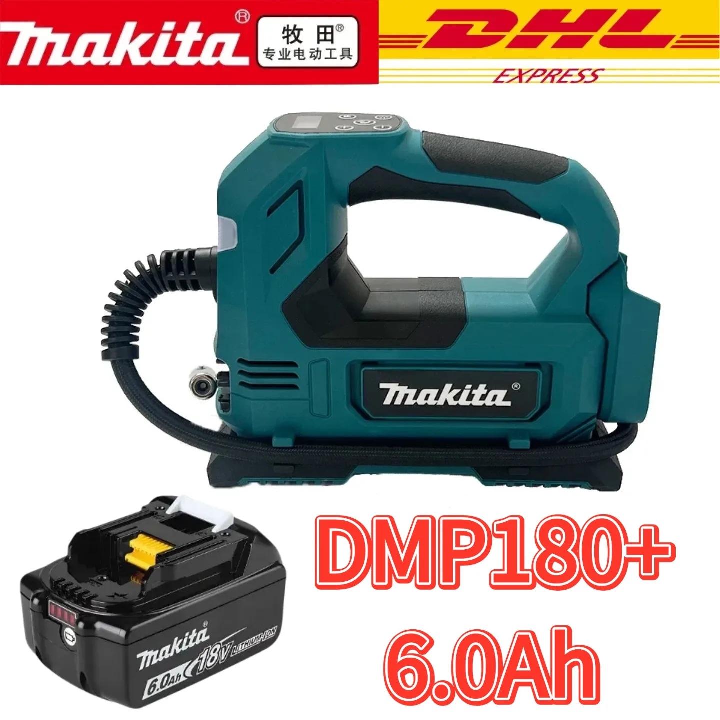 Pompe à air portable Makita 18V, batterie lithium-ion, gonfleur sans fil, outil nu pour gonflage de pneus de voiture, pompe électrique pour moto