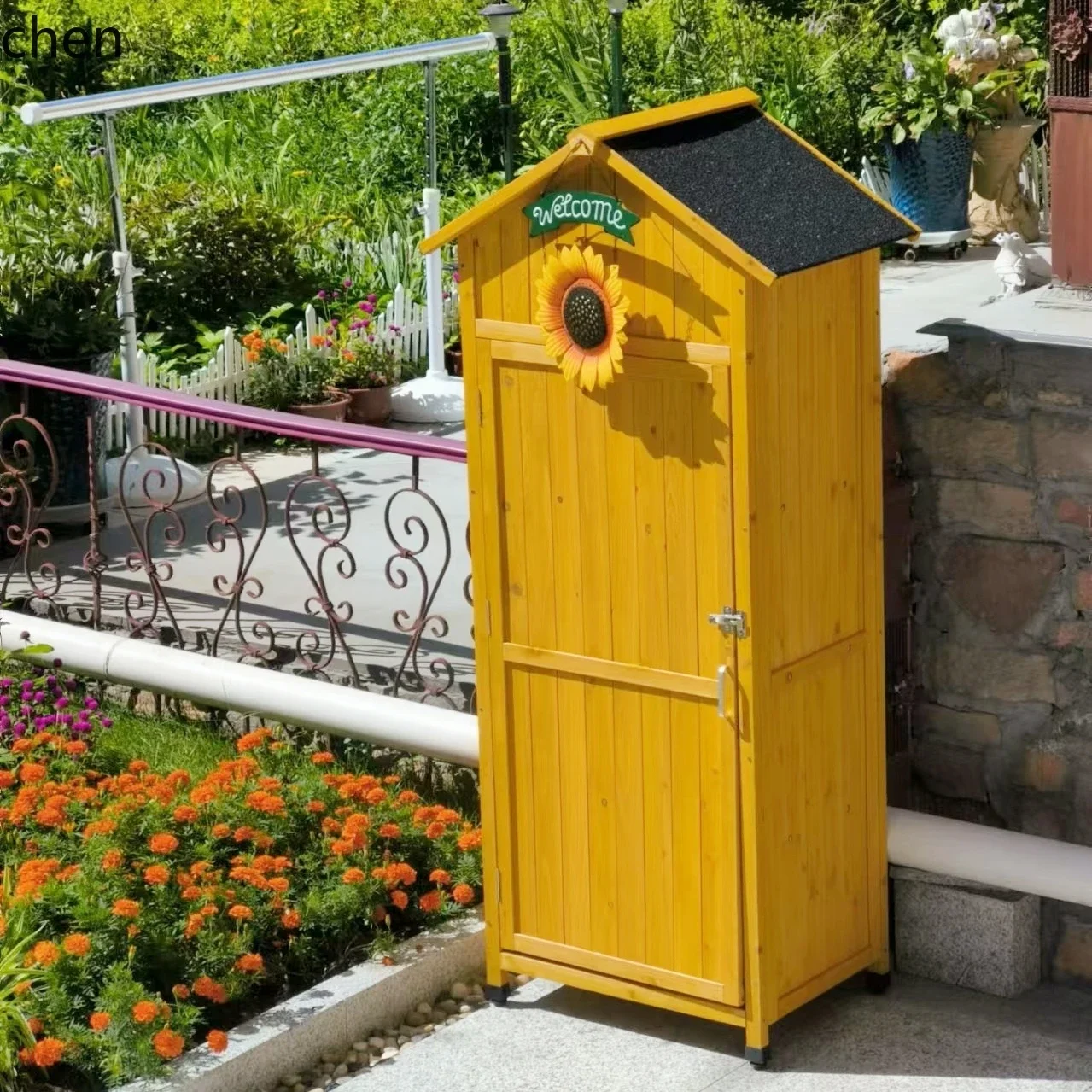ZMLOutdoor Storage Cabinet Solid Wood Cleaning Tool Cabinet Rainproof Sunscreen Tool Room Locker