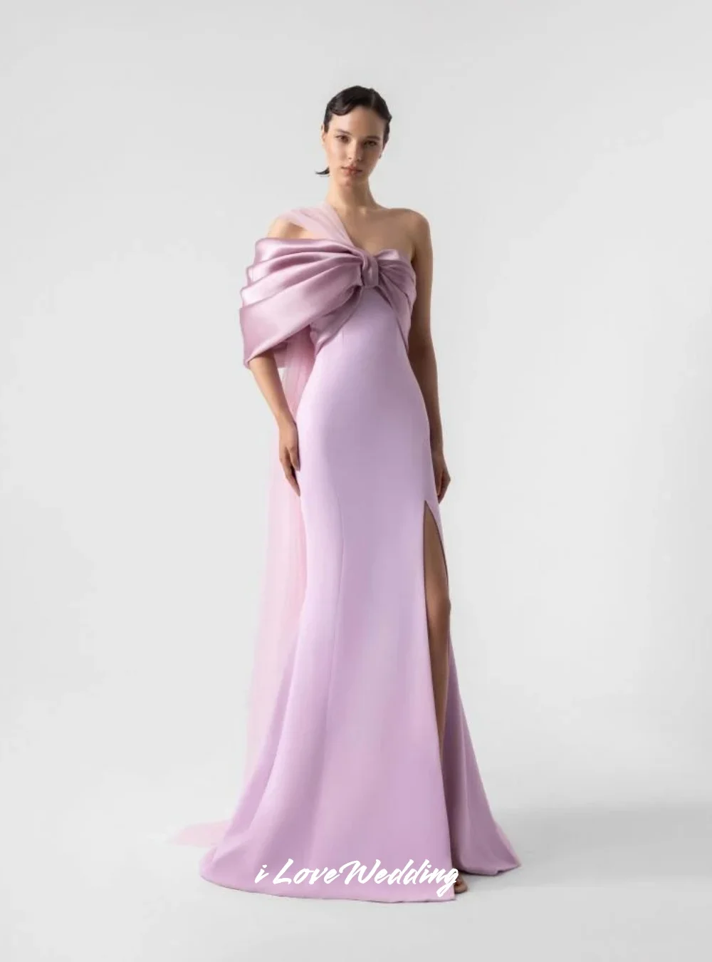 Purple One Shoulder Evening Dresses 2025 Pleated Backless Mermaid Sweep Train Split Floor Length Wedding Party Dress Customized