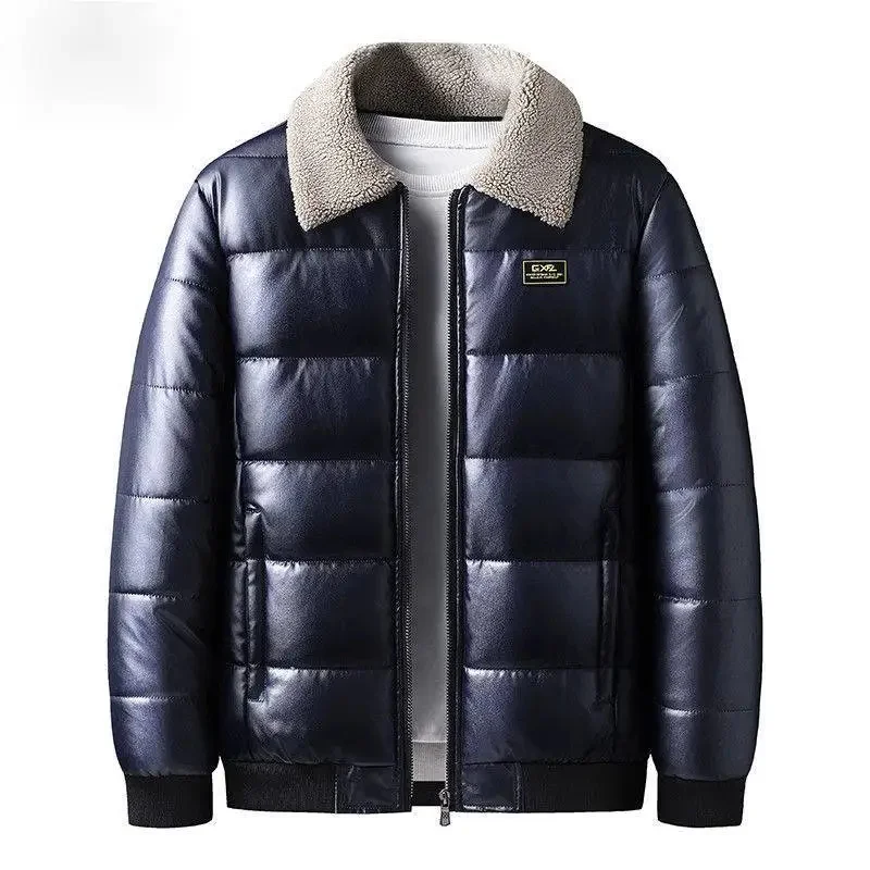 2023 New Loose Short Leather Winter Men Thicken Warm Cotton-Padded Jacket Outerwear Fashion Large Size Casual Outcoat