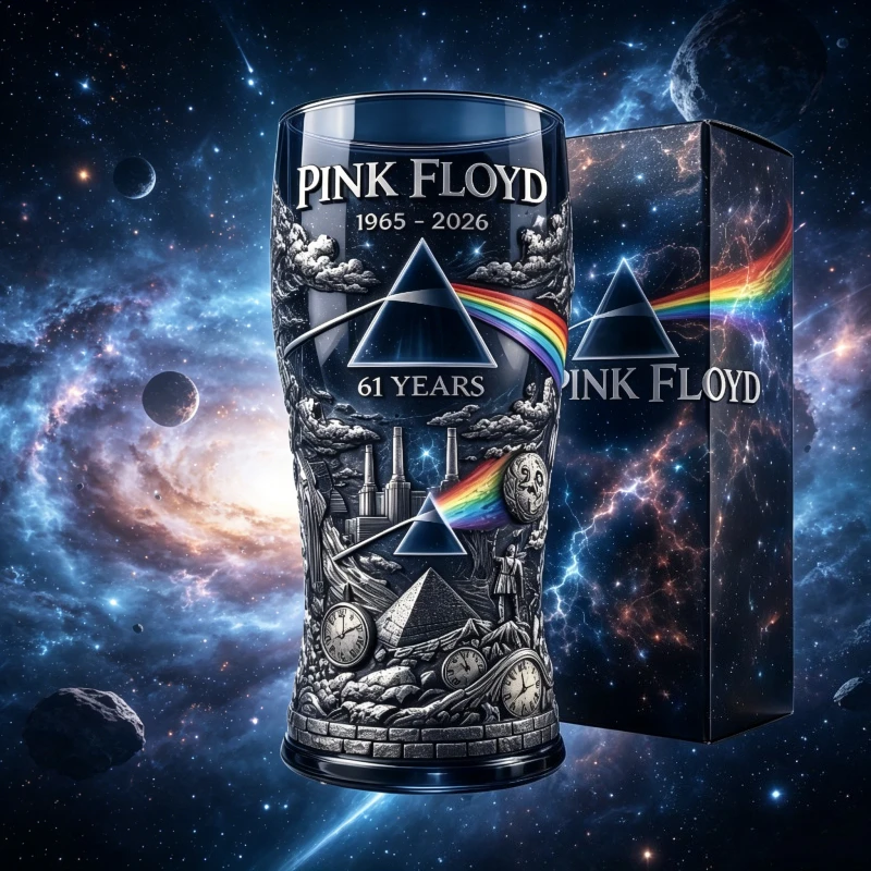 Pink Floyd 61th Anniversary Embossed Glass Cup The Dark Side of the Moon Prism Rainbow Collectible Beer Mug