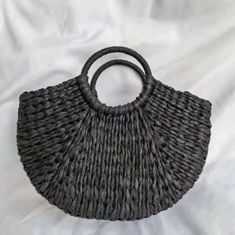 Bolso de mimbre para mujer, bolsa semicircular de paja tejida para playa, con forma de Luna, de gran capacidad, para verano, 2024