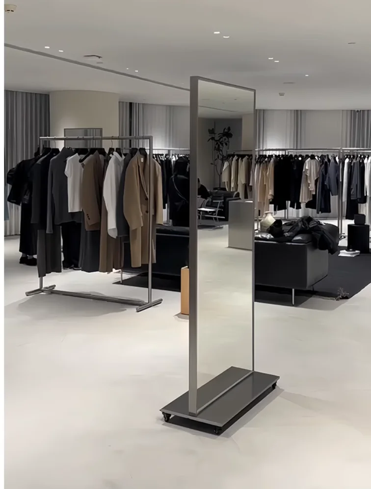 Clothing store fitting full length mirror stainless steel frame floor moving mirror women's fitting shop buying hand shop slimmi