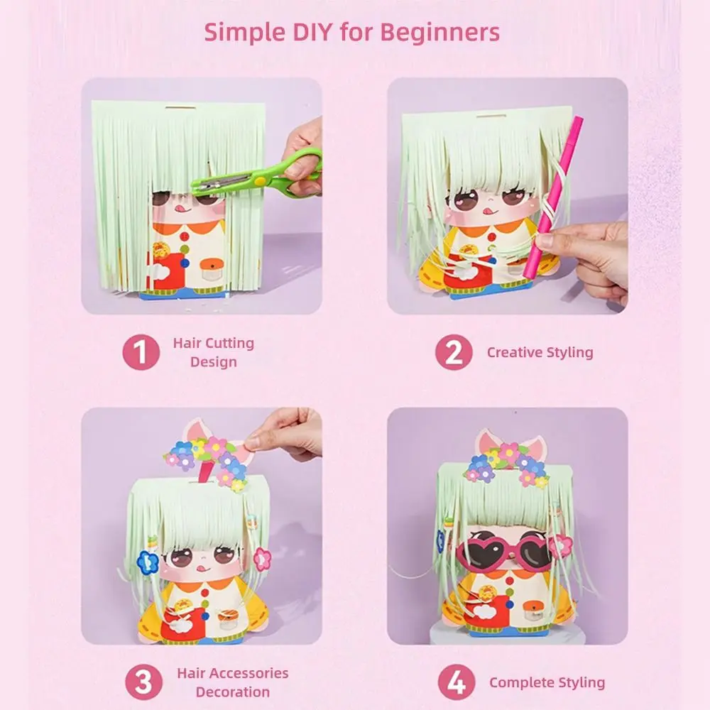 Cartoon DIY Hairstyle Game Stickers Multicolor No Cutting Required 3D Hairdressing Sticker Stacking and Pasting Relief