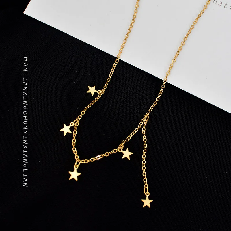 Trendy 925 Sterling Silver Star Necklace for Women, Chic Lock Clavicle Chain, Minimalist Japanese and Korean Style Jewelry