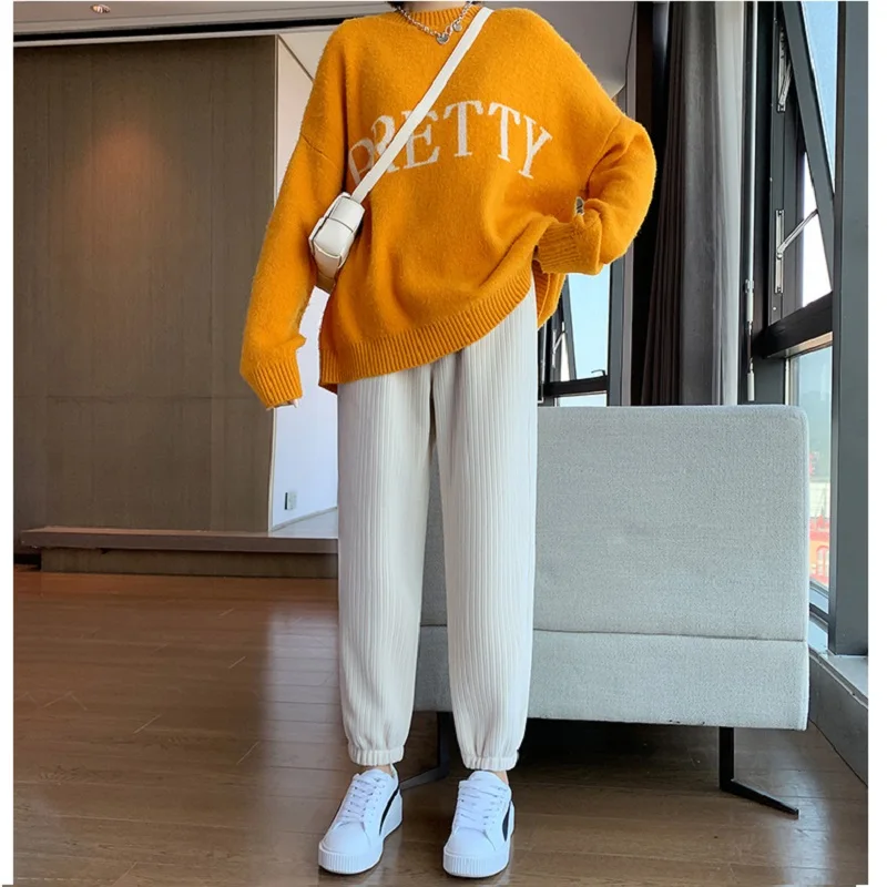 Women Warm Winter Plush Thick Cashmere Corduroy Pants Female Casual Korean Style Sweatpants Loose Harem Long Trousers Joggers