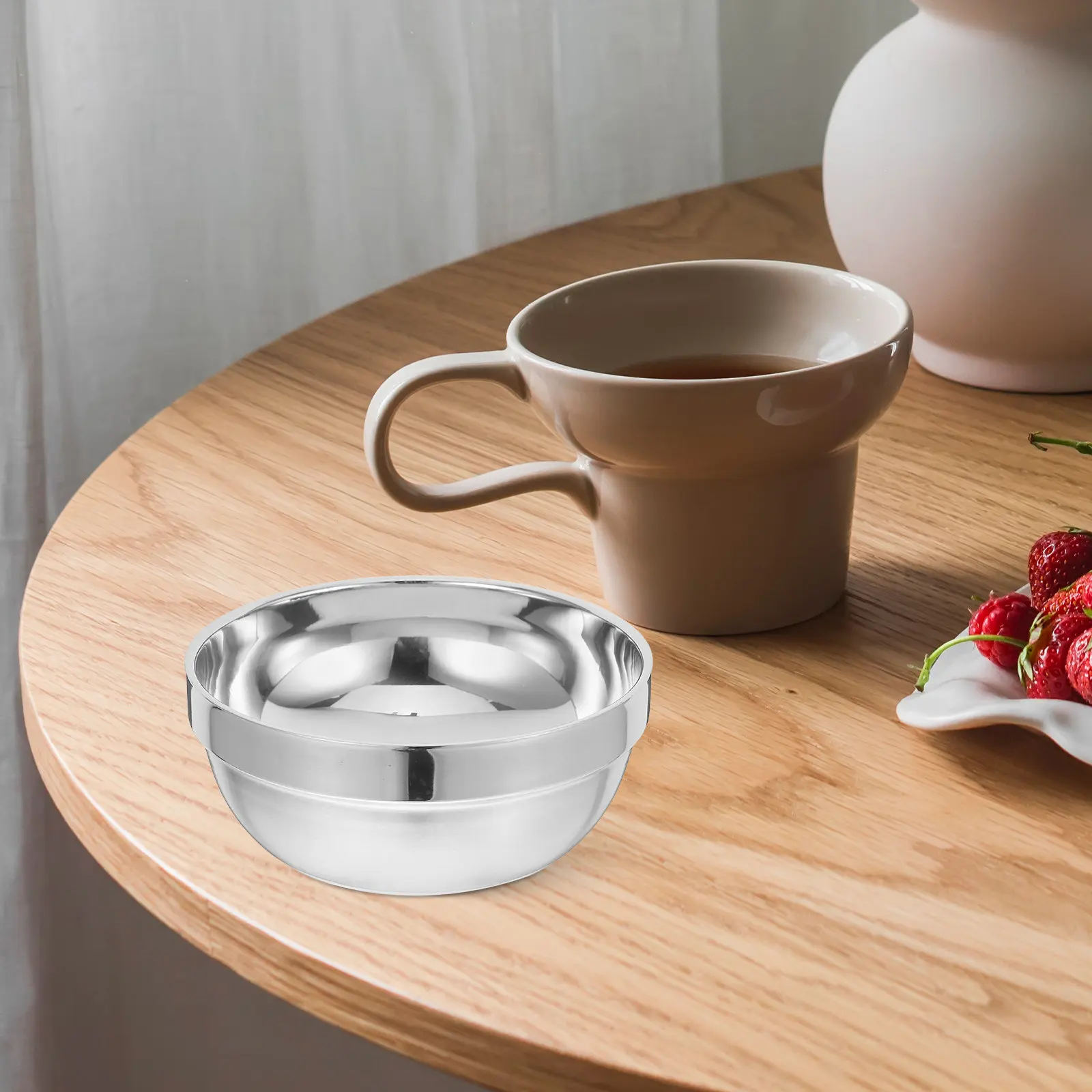 

4Pcs 13Cm Double Wall Vacuum Insulated Stainless Steel Bowls Heat Cold Resistant Anti-Hot Friendly Rice Soup Bowls