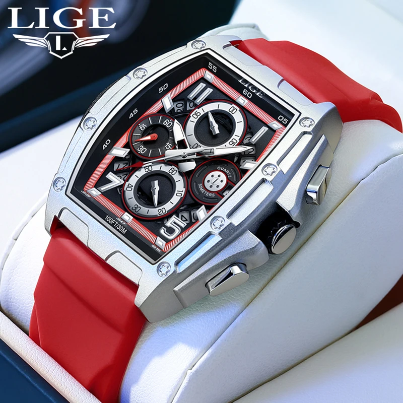 

LIGE Men Watch Top Brand Original Sports Big Quartz Men Watches Silicone Waterproof Chronograph Wristwatch Men Relogio Masculino