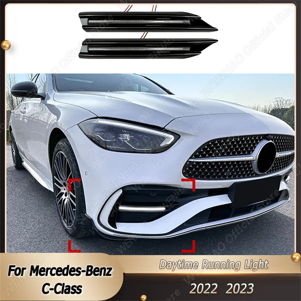 

2Pcs For Mercedes Benz C Class W206 C200 C300 C43 AMG 2022+ Front Bar Grille Daytime Running Turn Signal Guide Decorative Lights