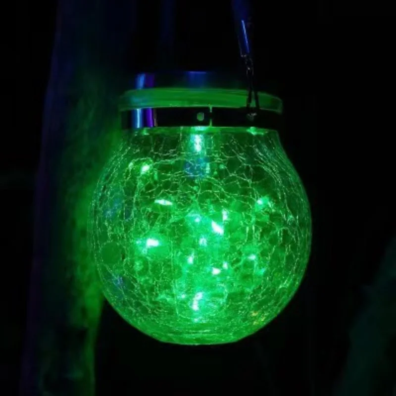 Glass Hanging Lamp for Outdoor Courtyard Decoration, Small Night Lamp, Solar Crack Lamp, Creative Wish Decoration, 2m, 20LED