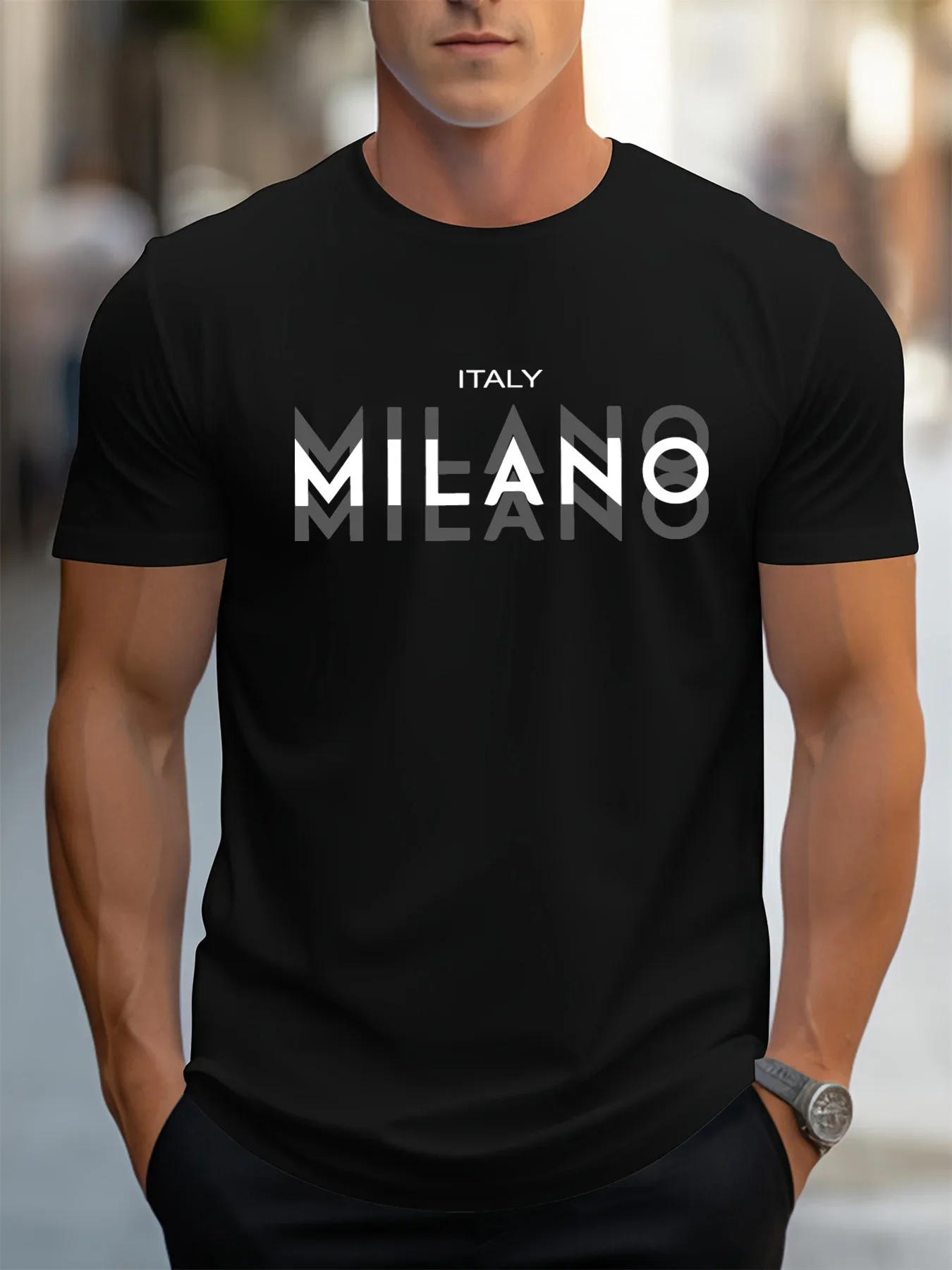

Pop Summer Men's Style Pure Cotton Casual Loose Fit Plus Size ITALY MILANO Printed Comfortable Round Neck Short Sleeved T-shirt
