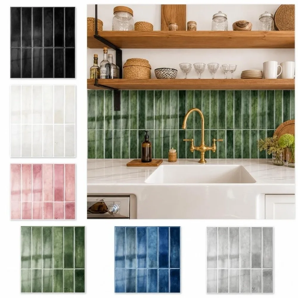 2PCS Vintage PVC Self Adhesive Tile Sticker Oil Proof Wipe Clean Backsplash Cover Wallpaper Thick Peel And Stick