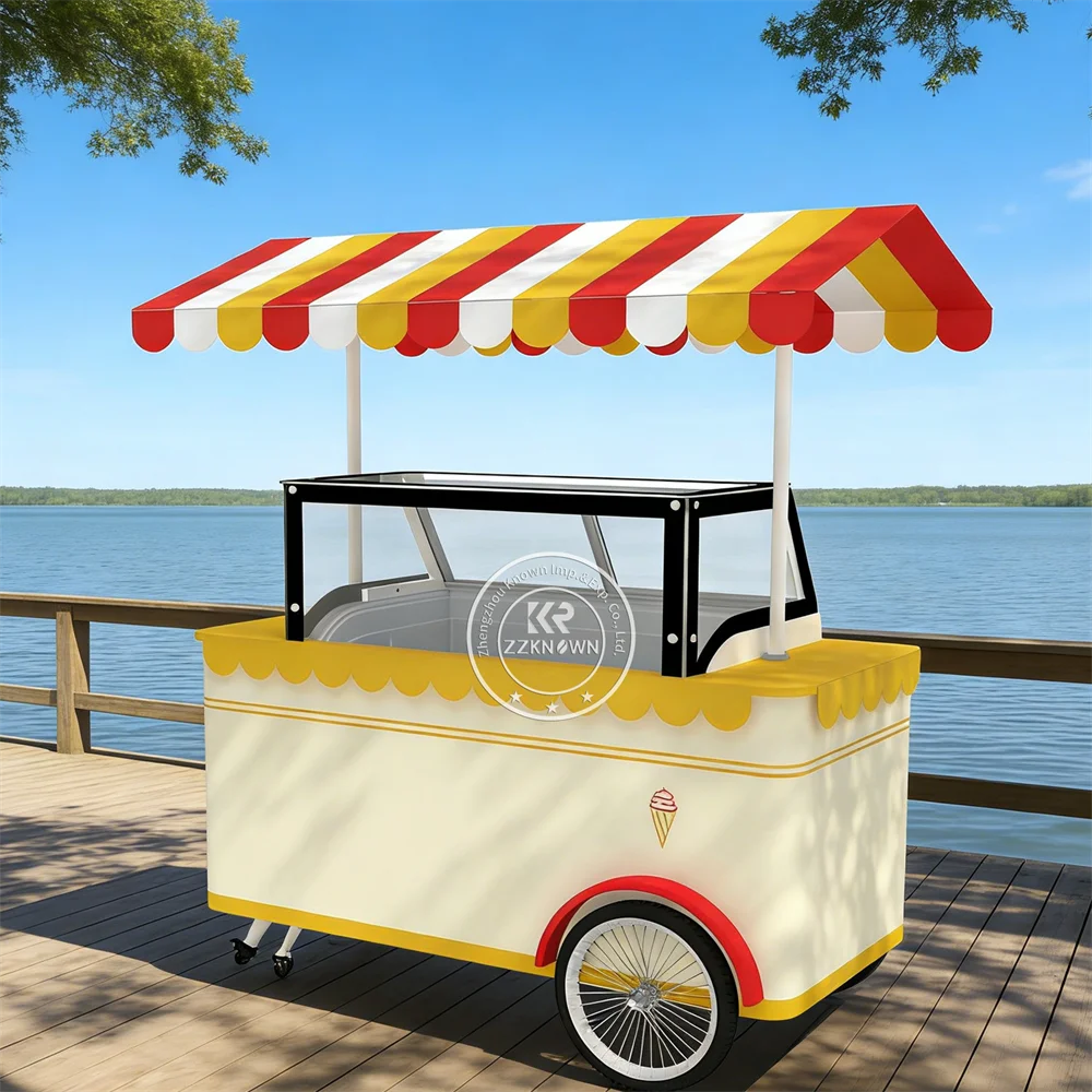 Hot Sale Ice Cream Cart Luxury Dessert Kiosk Snack Beverage Coffee Portable Street Dessert Push Cart For Summer Festival