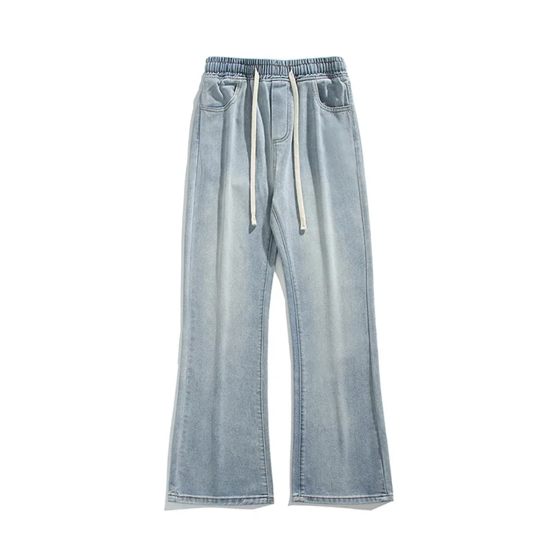 Harajuku الرجال شارع العليا الأسود تمتد سليم صالح متوهج الدينيم السراويل خمر الهيب هوب رجل الرباط مطاطا كاوبوي الجينز