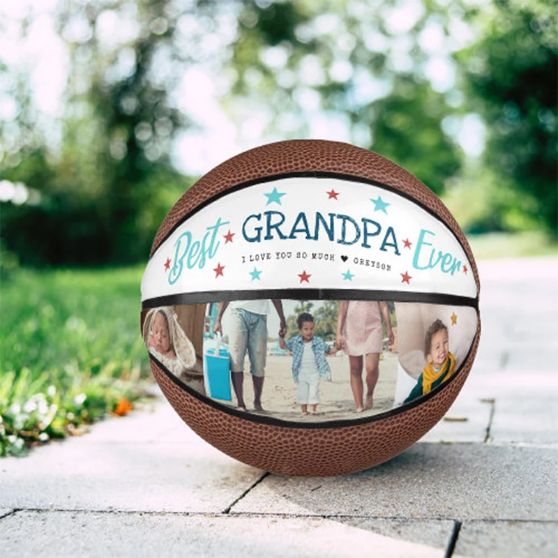 Best Grandpa Ever Hand Lettered Photo Collage Mini Basketball As a Family Gift