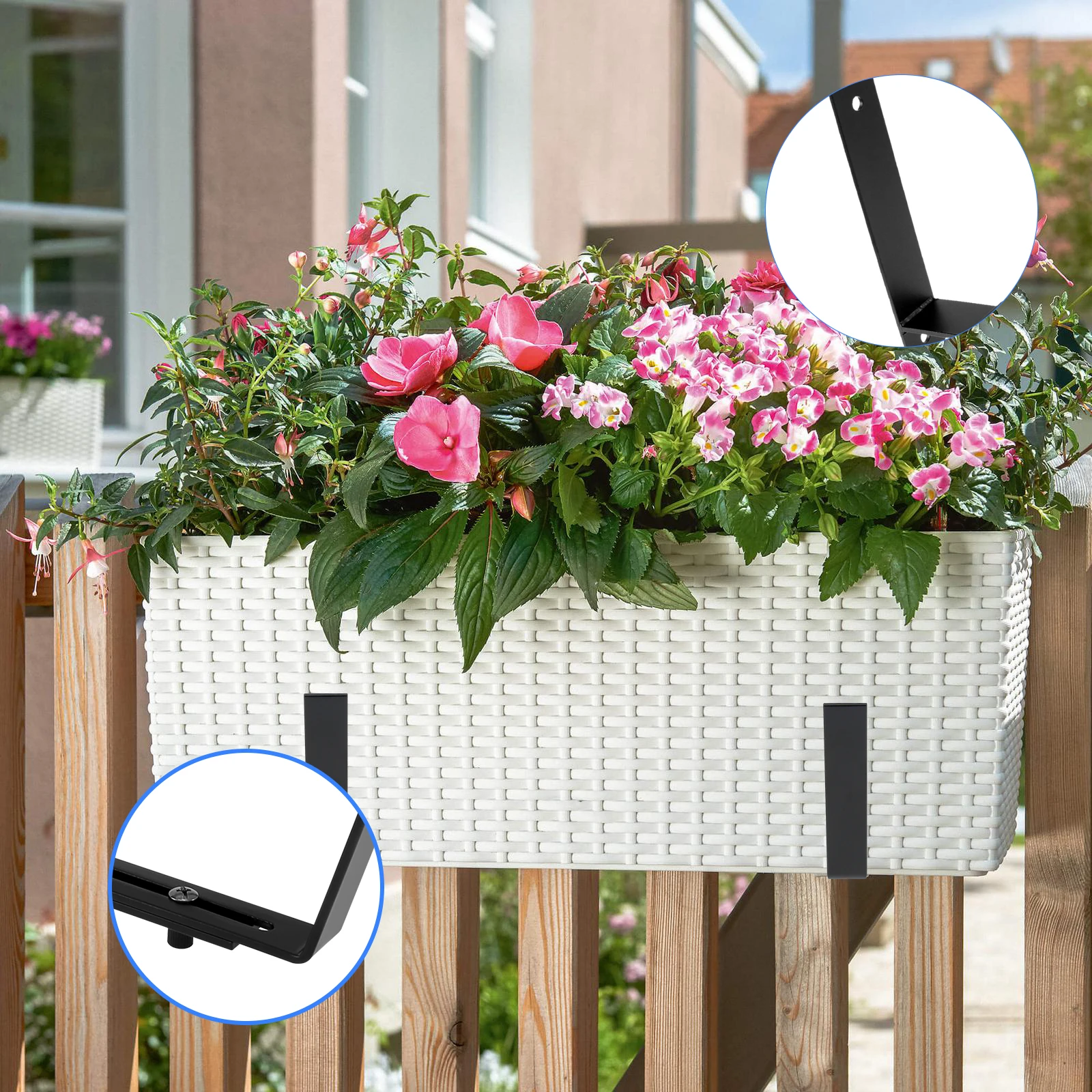 4Pcs Adjustable Planter Pot Metal Bracket Heavy Duty Iron Hook Flower Box Holder Wall Mount for Railings Balcony Window