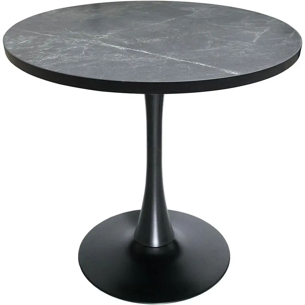 36" Round Dining Table with Modern MDF Top – Gloss Finish Black Iron Pedestal Base Mid-Century Café Table for Kitchen & Dining R