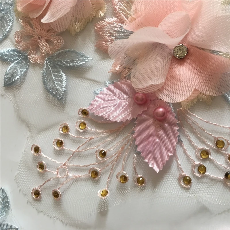 Lace Applique 3D Beaded Embroidered Floral Trim Patches Great for DIY Neckline Dropship