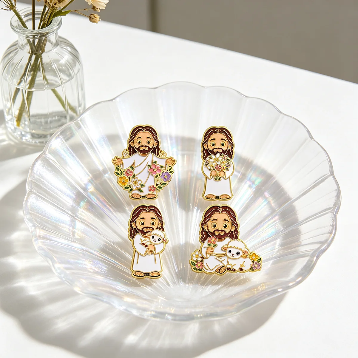 Cute Cartoon Jesus Enamel Pins Good Shepherd Lamb Brooch Lapel Pin Badge on Clothing Accessory Fashion Jewelry Gift For Friend