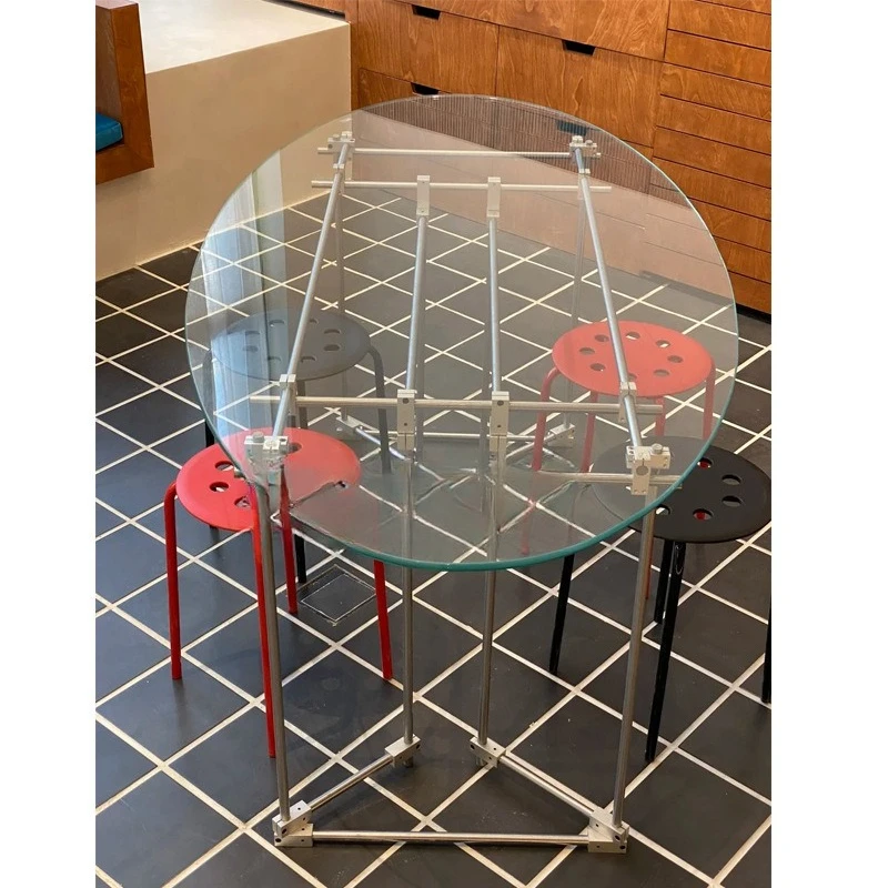 

Optical axis metal oval glass table, household small apartment dining table, negotiation table