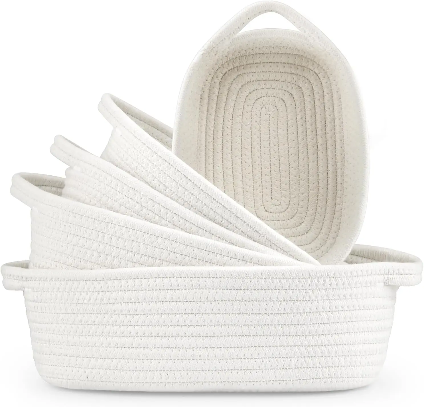

5pc Small Cotton Rope Storage Basket Decorative Nesting Woven Round Organizer Bin with Handle for Kids Baby Closets, Gift Basket