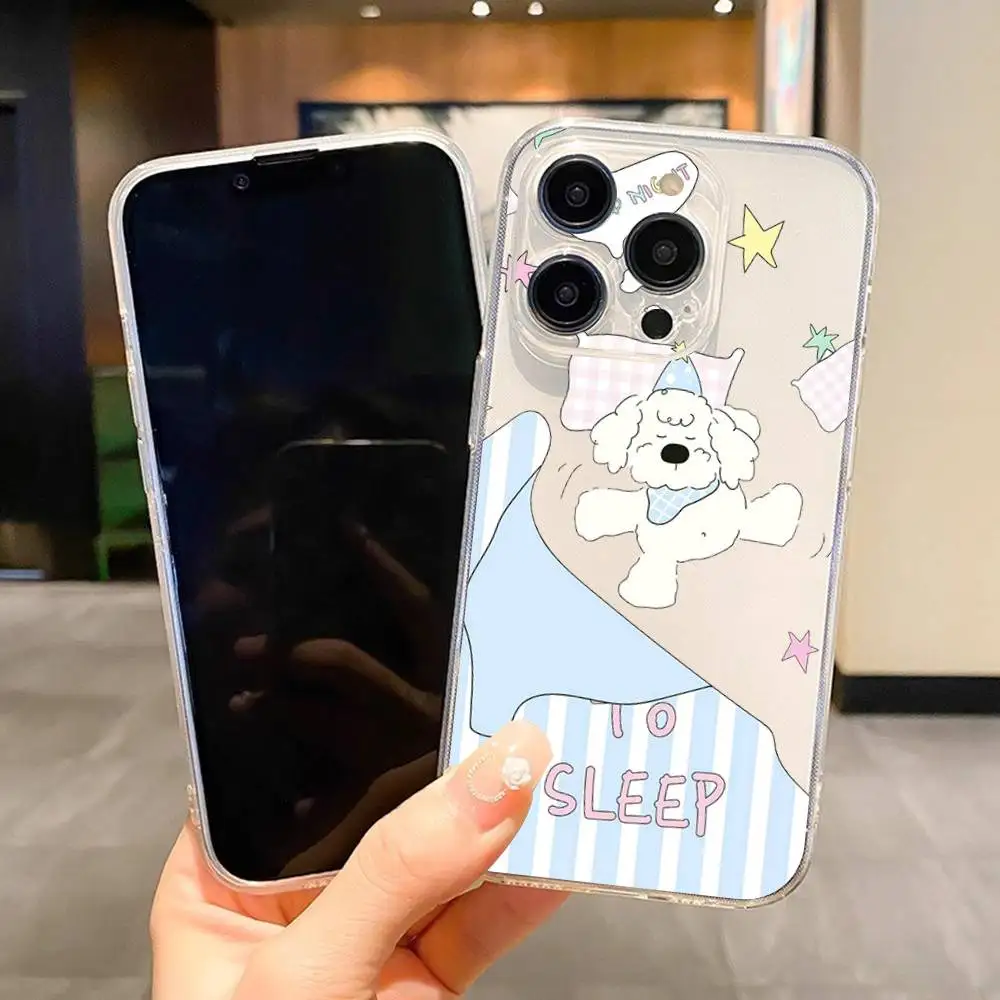 1pc Cute Dog Sleeping Phone Case Transparent For IPhone 17 16 15 14 13 12 11 PRO MAX PLUS Mini Soft Skin-friendly Cover